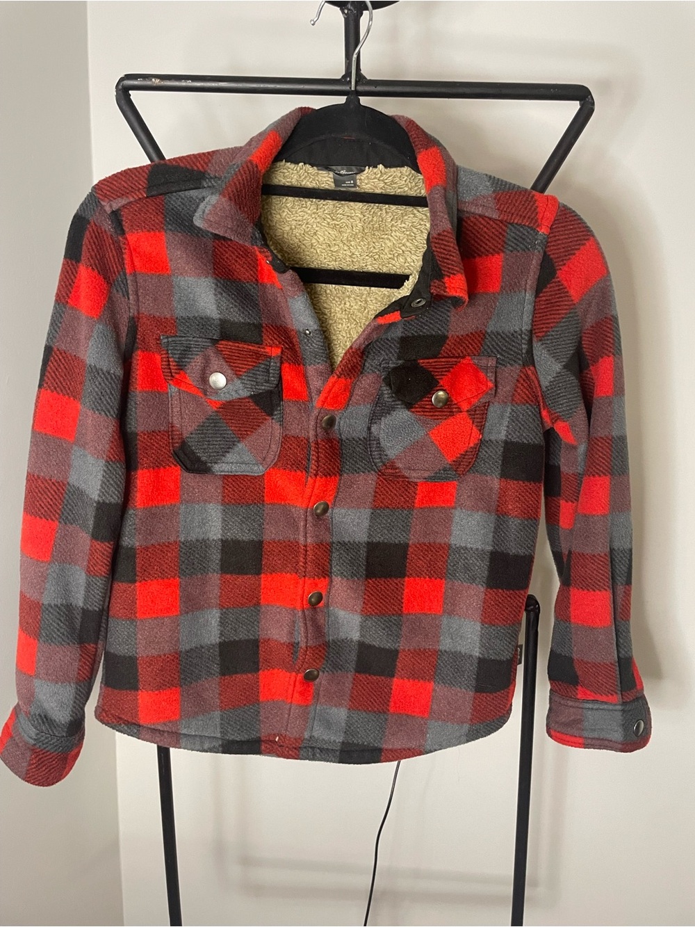 Eddie Bauer Red, Gray & Black Plaid Sherpa-Lined Kids Jacket